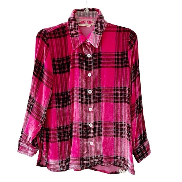 Soft Surroundings Silk-Blend Pink Plaid Button Front Shirt Size XXSP - Picture 2 of 11